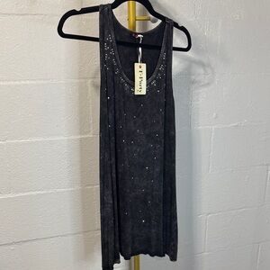 Elegant Charcoal Embellished Tank Top